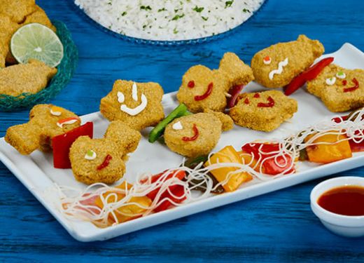 Croquetas de pescado con vegetales agridulces