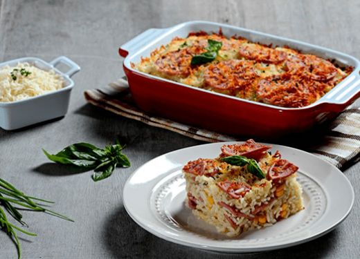 Arroz al gratín con Salchichón Cervecero